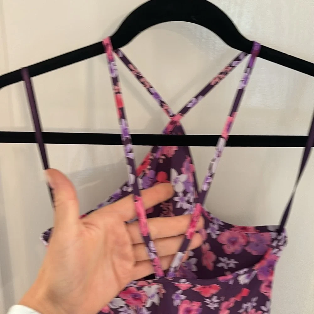 Vintage Express Purple/pink floral strappy sundress with high-low hem.  Sz 3/4 - Picture 6 of 7